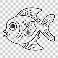 Cute simple fish icon design, black vector illustration on transparent background