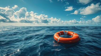 Fototapeta premium A blue water rescue ring circling buoy provides the heat nautical security for life-saving crises