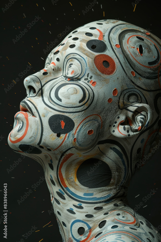 Aufkleber visually captivating surreal head portrait with target patterns on dark background.