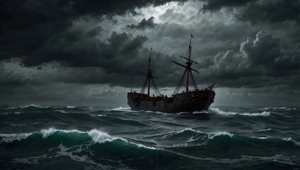 Fototapeta premium poem about a lonesome ship lost in a stormy sea ai_generated