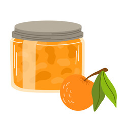 Orange jam. Homemade marmalade, jelly preserve. Berry confiture. Natural dessert, sweet food. Flat vector illustration isolated on white background