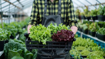 Fototapeta premium The farmer holding fresh lettuce