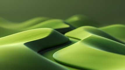 Minimalist Green Background with Long Winding Road, 3D Render, Simple Aesthetics