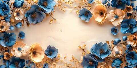 Vintage floral postcard with elegant golden blue flowers on a light background. Concept Vintage Floral Design, Elegant Postcards, Golden Blue Flowers, Light Background, Classic Style