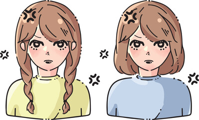 怒る女性のイラストセット