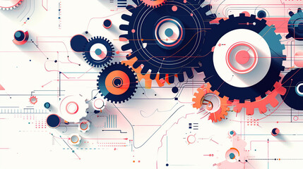 Obraz premium abstract vector illustration of gears and tech elements on a white background, with a pink