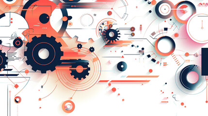 Obraz premium abstract vector illustration of gears and tech elements on a white background, with a pink