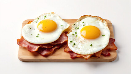  Fried eggs and bacons isolated on white background