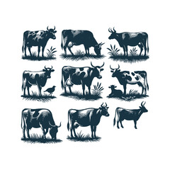 Cow silhouette Clip art isolated vector illustration on a white background