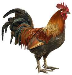 A Brown Rooster isolated on a transparent background PNG