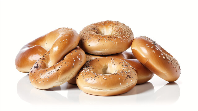 pile bagel bread isolated on white background