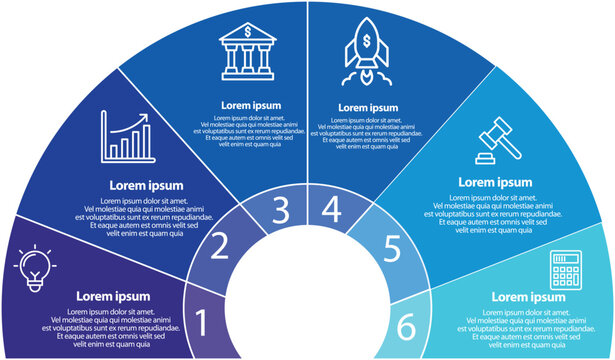 Semicircle 6 sections infographic