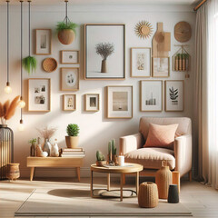 Living room interior have armchair and decor accessories with white color wall