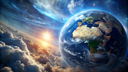 Fototapeta premium Earth and cloud on space background.