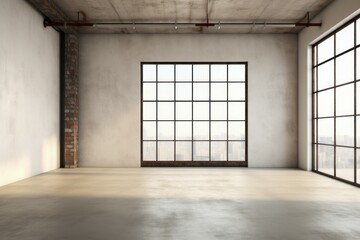Spacious urban loft with industrial features and panoramic windows overlooking the city