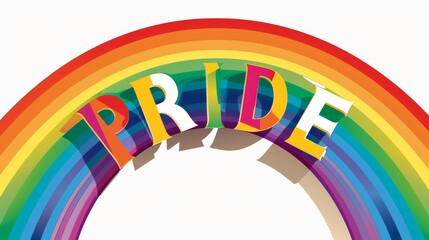 Fototapeta premium Vibrant pride rainbow with fluffy clouds and blue sky, symbolizing inclusivity, unity, and celebration in a cheerful, whimsical illustration.