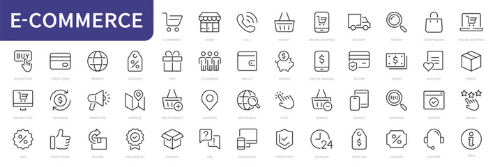 E-commerce and Shopping line icons set. Shopping. Online shopping thin line icons. E-commerce symbol collection. Editable stroke icons