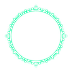 green mint dot circle line frame and wave neon light