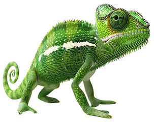 A green chameleon isolated on a transparent background PNG