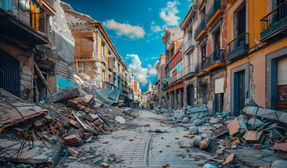 Fototapeta premium The ruined terrain after the earthquake