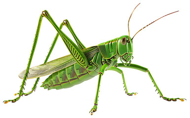 Fototapeta premium A green grasshopper isolated on a transparent background PNG