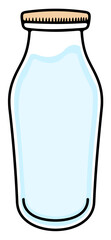 Glass retro milk bottle, dairy, food and drink. Meal, drinking, milk farm and dairy factory, illustration