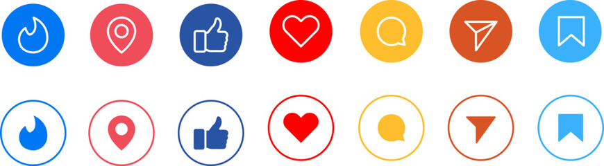 Social media generic reaction icons set. Social media dating icons. Notification Reaction Design for web and mobile app