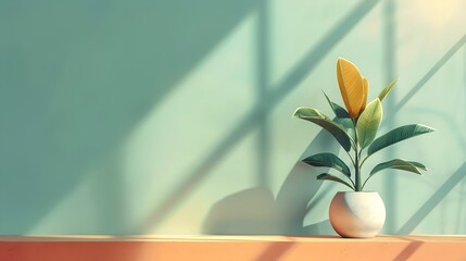 Cute 3D of a Plant in a Pot Basking in Sunlight and Simple Style