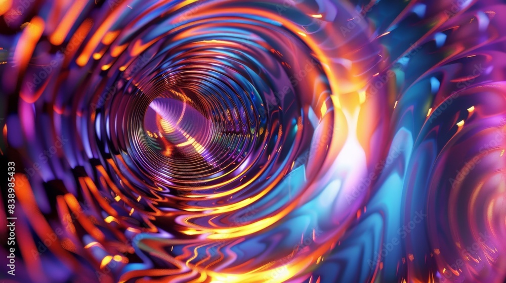 Poster vibrant abstract tunnel with swirling colors and lights, creating an energetic and dynamic visual ex