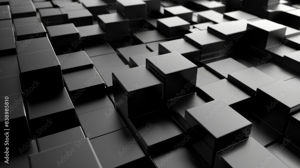 Poster abstract 3d black geometric shapes creating a modern, futuristic pattern. perfect for backgrounds, d