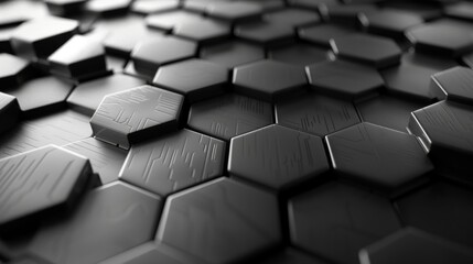 Obraz premium Abstract black hexagonal pattern background with a modern, futuristic design. Ideal for technology and industrial-themed projects.