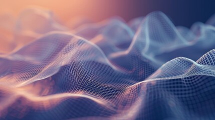 Fototapeta premium Abstract digital wave with flowing and blurred gradient background in soft blue and purple tones, representing modern technology and data.