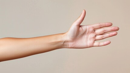 A person's hand reaching out to grab something with a brown background, AI