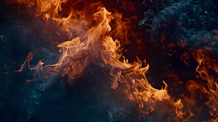 blazing flames on dark backdrop convey intensity, passion, power. generative ai