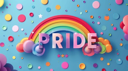 Obraz premium Radiant pride rainbow with clouds and dark background, symbolizing inclusivity, unity, and celebration in a vibrant, captivating illustration.