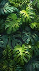 Lush Green Monstera Leaves Close Up