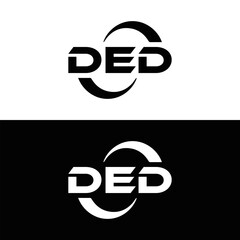 DED logo. D E D design. White DED letter. DED, D E D letter logo design. D E D letter logo design in FIVE, FOUR, THREE, style. letter logo set in one artboard. D E D letter logo vector design.