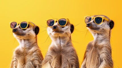 Fototapeta premium three meerkats with glasses