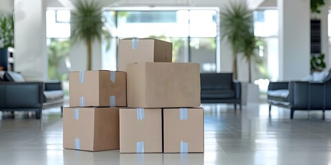 Boxes waiting to be unpacked on moving day into a new home. Concept Moving Day, Unpacking Boxes, New Home, Homeowner Life, Organizing Space