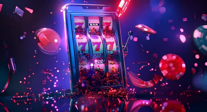 Banner of mobile online casino application with 777 big win slot machine.