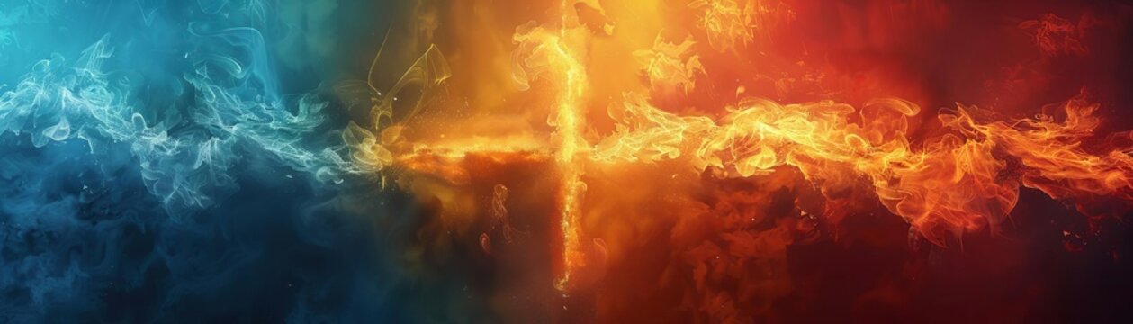 Bible glowing fire cross A glowing fire cross shaped in the darkness