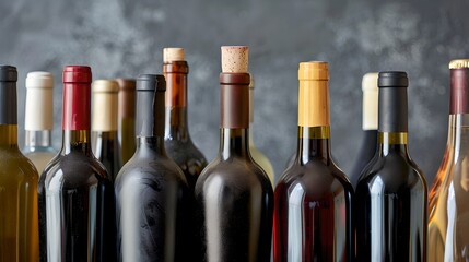 Assorted Wine Bottles Collection. Various Types of Wine. Perfect for Promoting Beverage Stores or Marketing Campaigns. AI