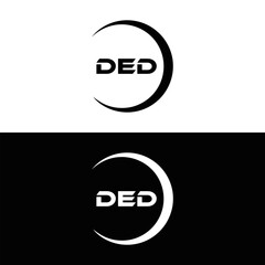 DED logo. D E D design. White DED letter. DED, D E D letter logo design. D E D letter logo design in FIVE, FOUR, THREE, style. letter logo set in one artboard. D E D letter logo vector design.