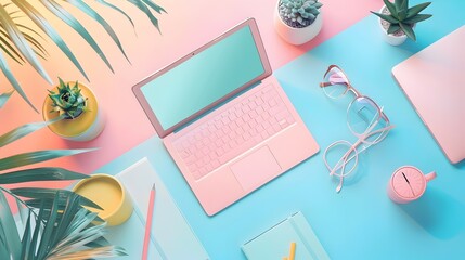 Minimalistic Pastel Desk Setup for Modern Technology and Creative Workspace