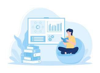 A woman learns market business trading trending concept flat illustration