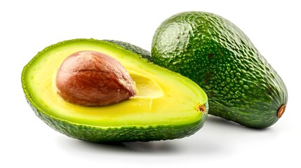 Fresh cut avocado with seed. Healthy food and lifestyle concept. Perfect for food blogs, websites, and marketing materials. Vibrant green color. AI