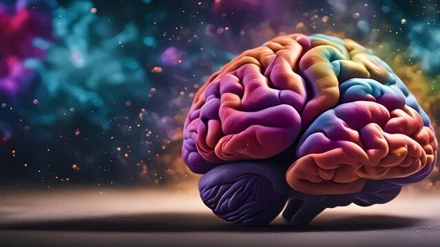 Creativity concept with a brain exploding in colors. Mind blown concept. Generative AI