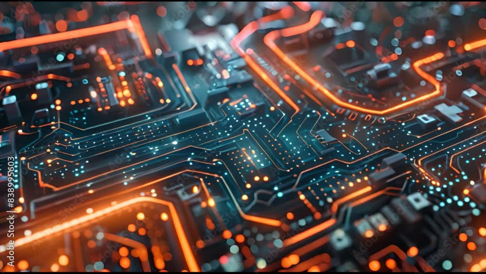Aufkleber The circuitboard environment is endlessly traveling through the background loop