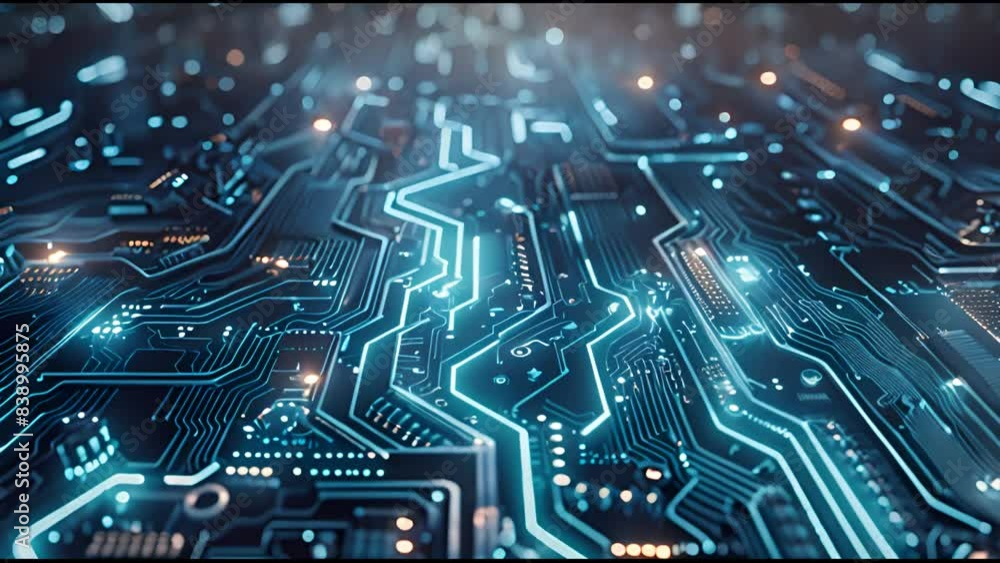 Poster The background loop of a deep blue circuit board environment is endless