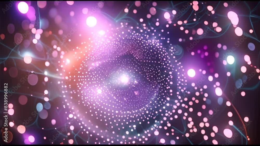 Fototapete Sphere of energy in motion composed of particles. Abstract Technology background with bright dots, waves and ripples.